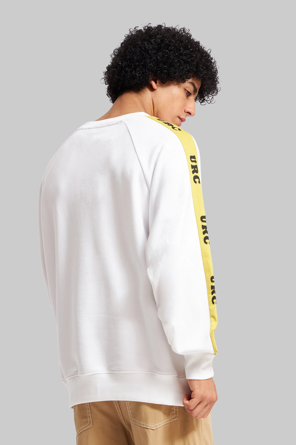 Printed Sleeves White Raglan Sweatshirt