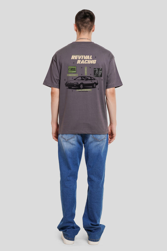 Revival Racing Dark Grey Oversized Fit T-Shirt Men Pic 1