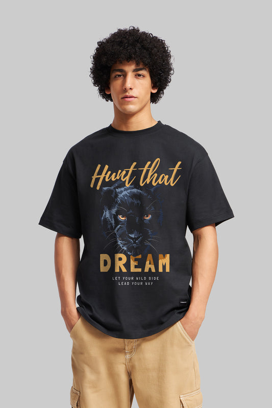 Hunt That Dream Black Oversized Fit T-Shirt Men Pic 1