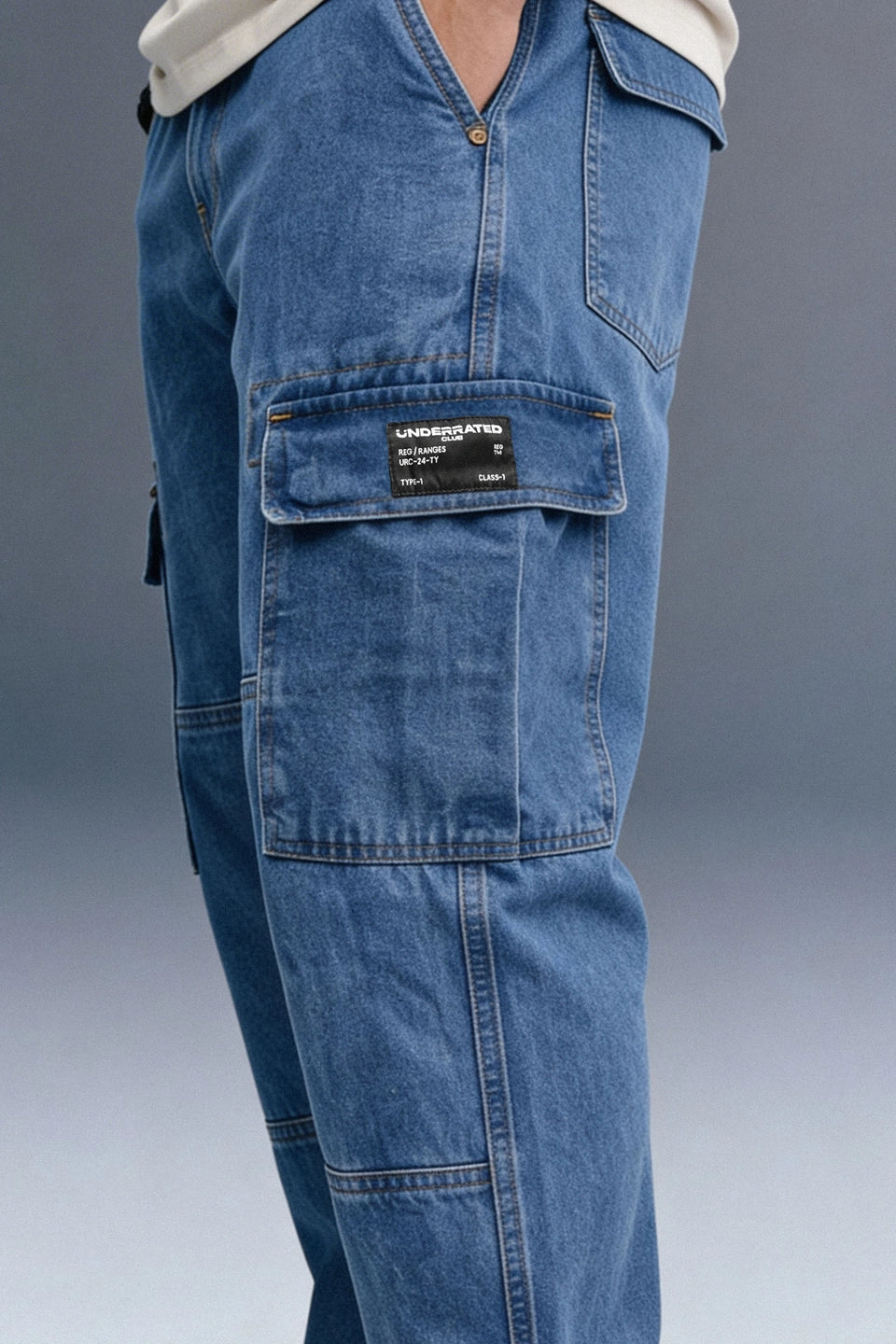 Blue Cargo Jeans For Men - Mid Rise Relaxed Fit