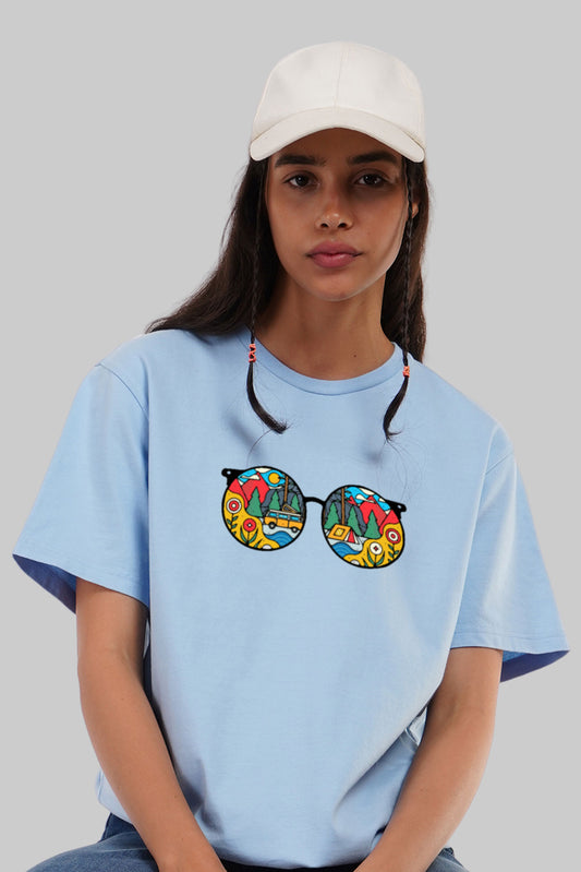 Scenary Shades Sky Blue Boyfriend Fit T-Shirt Women