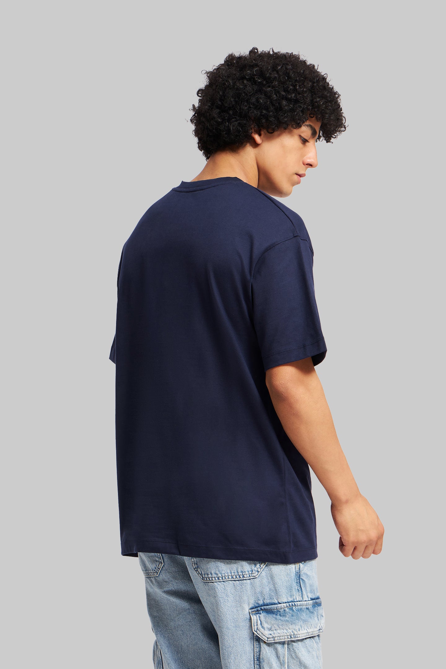 Skull Rider Navy Blue Oversized Fit T-Shirt Men Pic 2