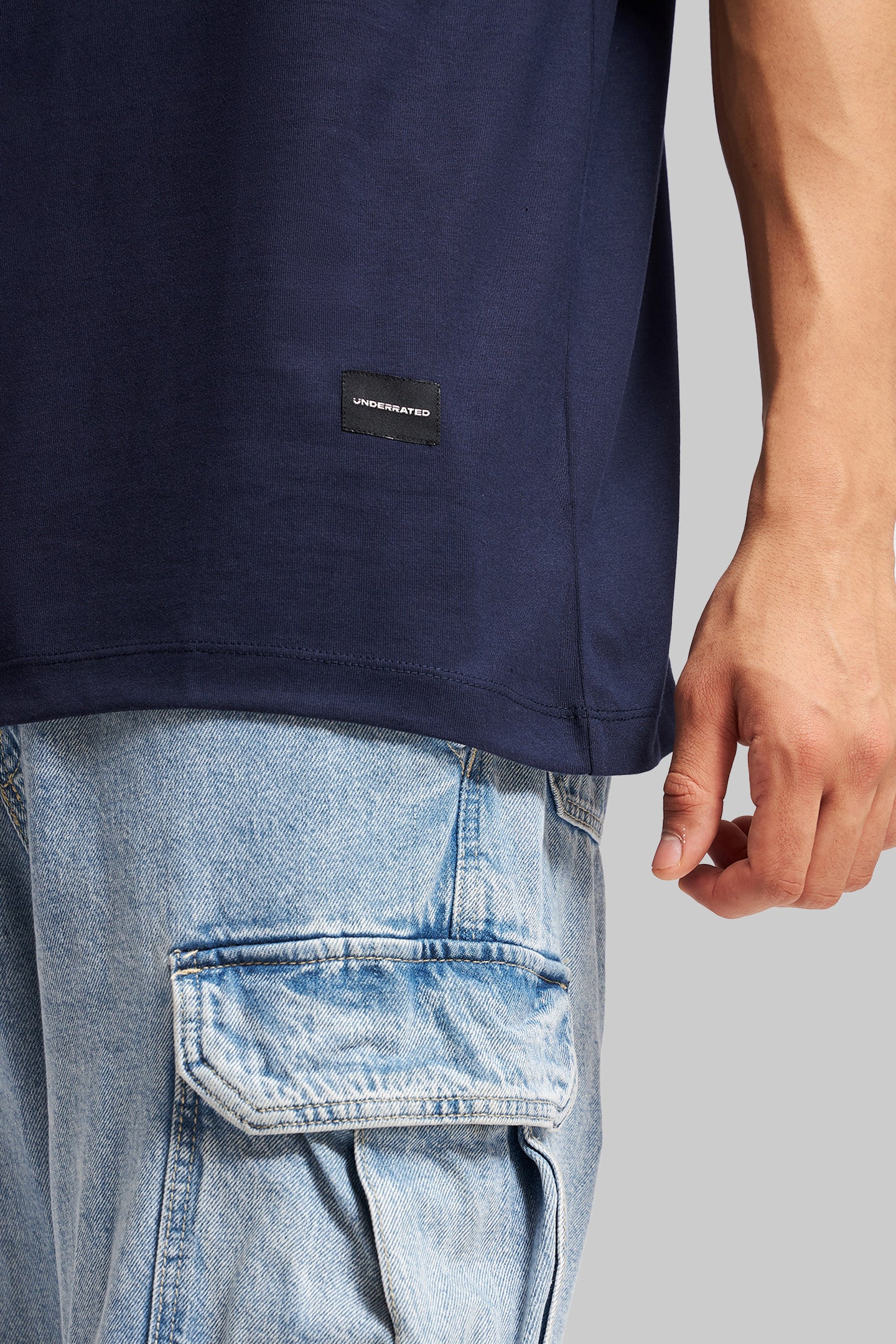 Underrated Curve Navy Blue Oversized Fit T-Shirt Men Pic 5