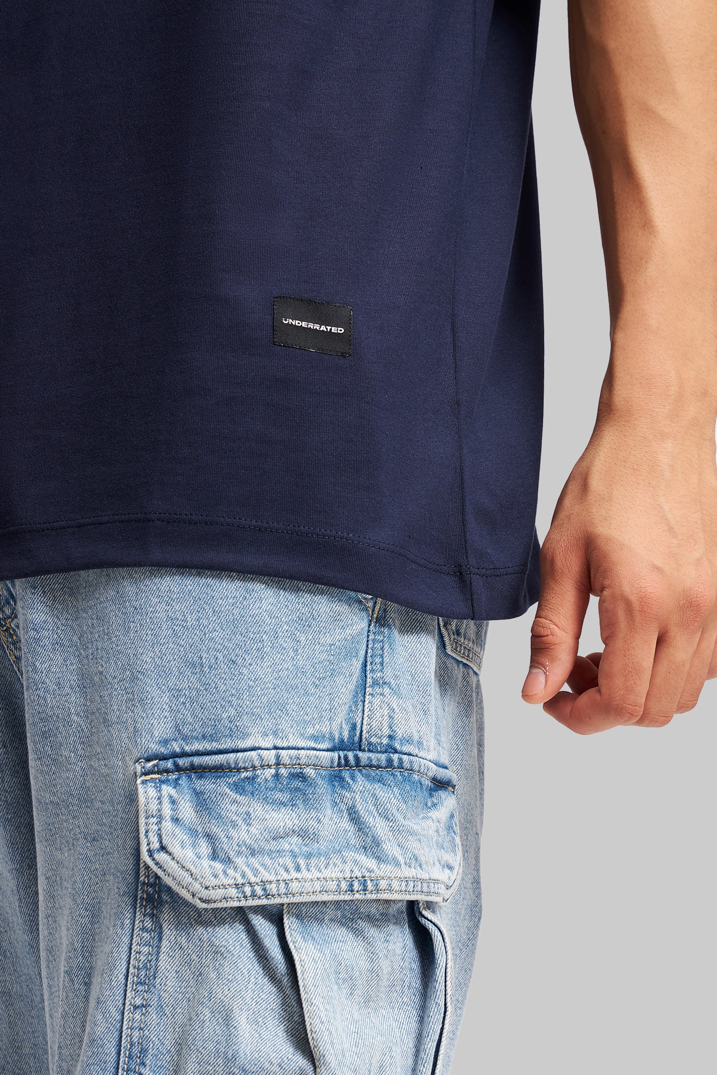 Boxed Underrated Navy Blue Oversized Fit T-Shirt Men Pic 3