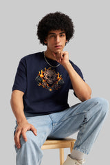 Skull Rider Navy Blue Oversized Fit T-Shirt Men Pic 3