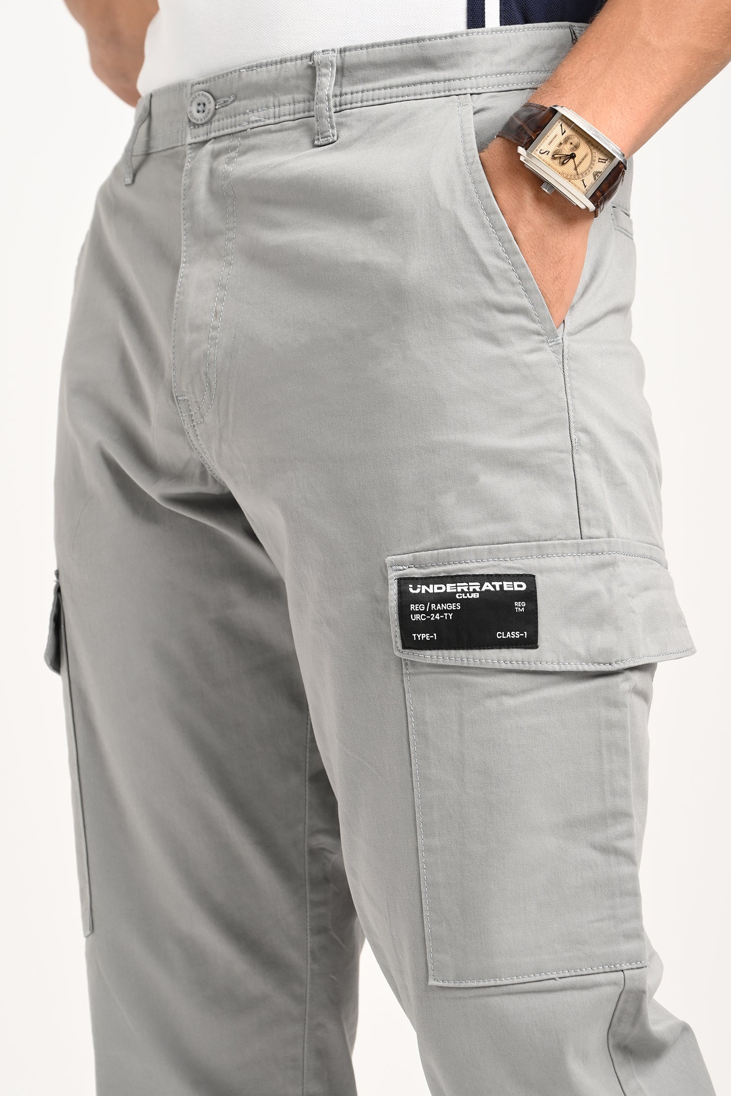 Grey Mid Rise Regular Fit 6 pocket Men's Cargo Pic 7