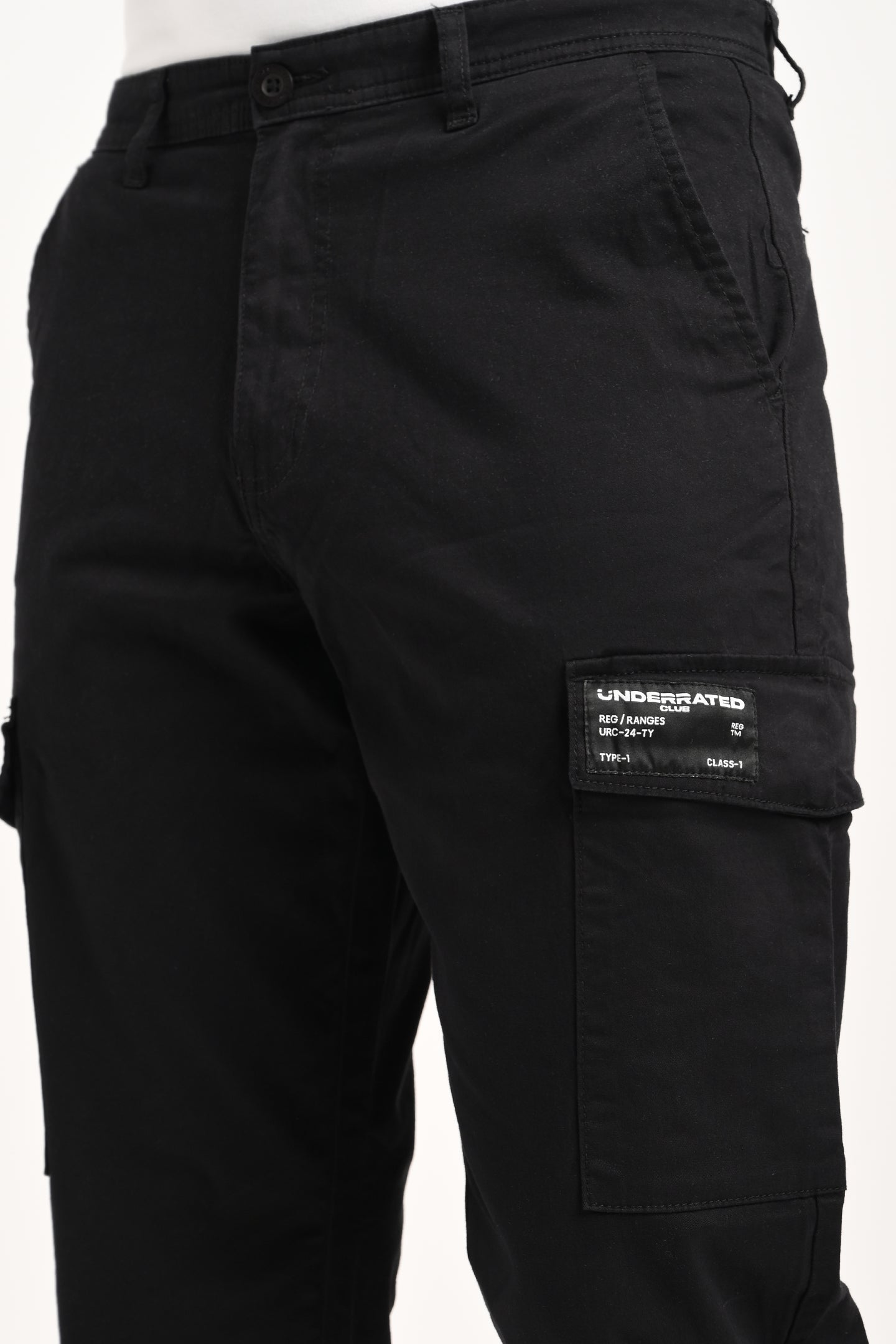 Black Mid Rise Regular Fit Men's Cargo Pic 7