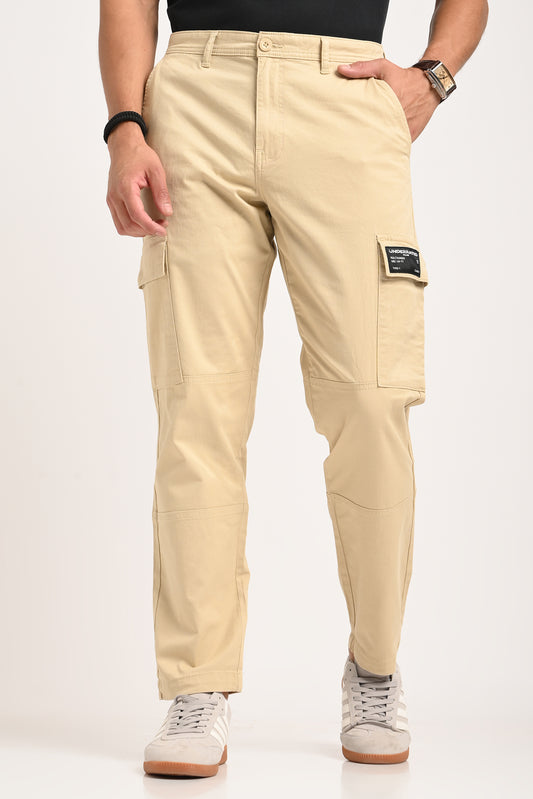 Beige Mid Rise Regular Fit 6 pocket Men's Cargo Pic 1