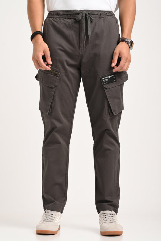 Dark Grey Mid Rise Regular Fit 6 pocket Men's Cargo Pic 1