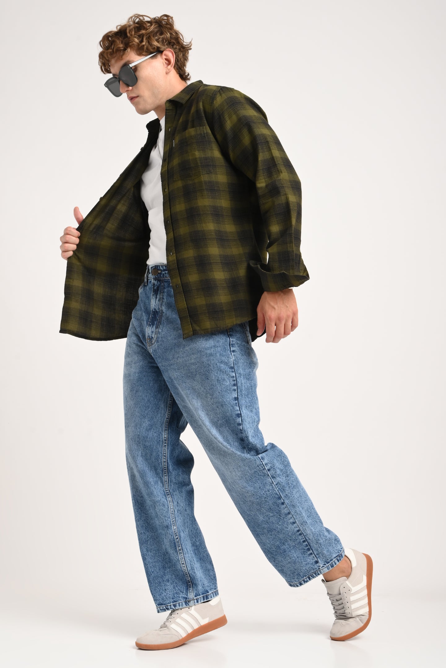 Olive Green Plaid Check Shirt Pic 7