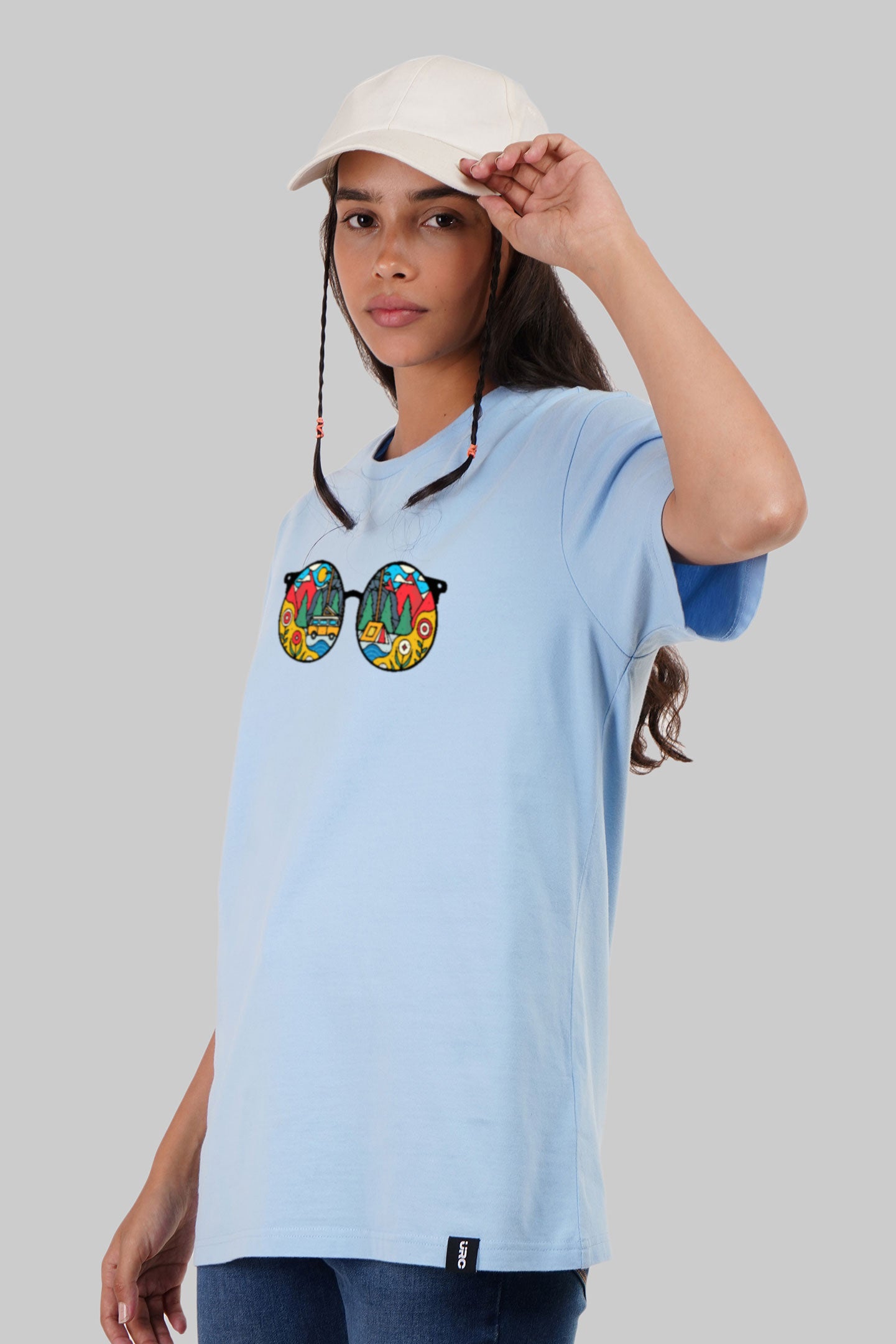 Scenary Shades Sky Blue Boyfriend Fit T-Shirt Women