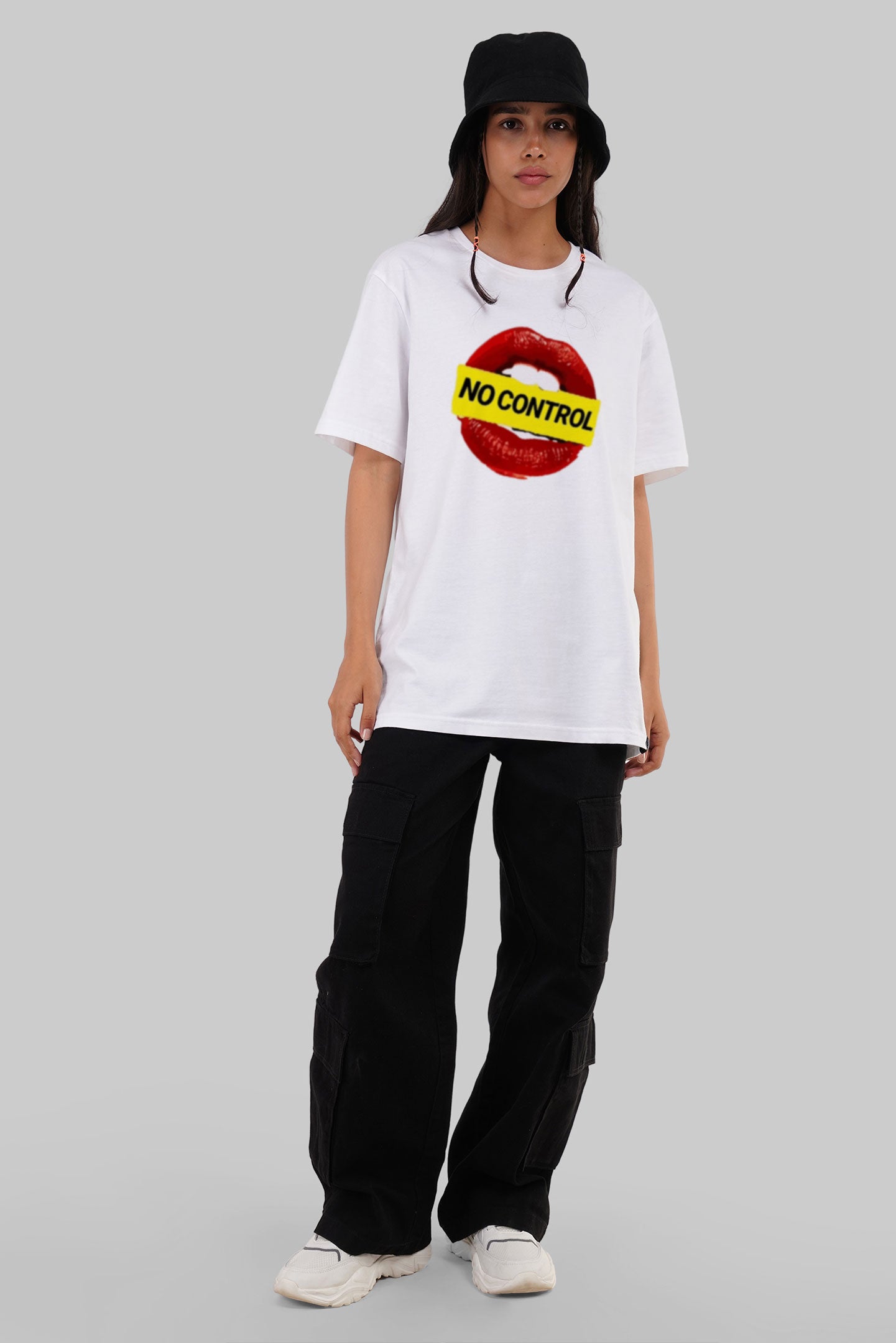 No Control On Lips White Boyfriend Fit T-Shirt Women