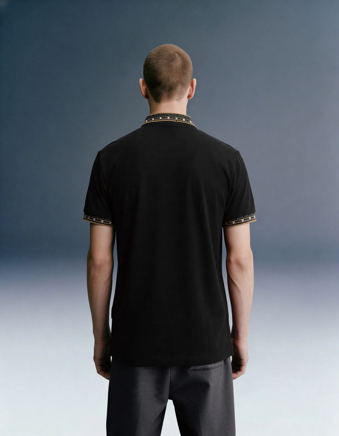 Black Patchwork Collar Polo T-Shirt