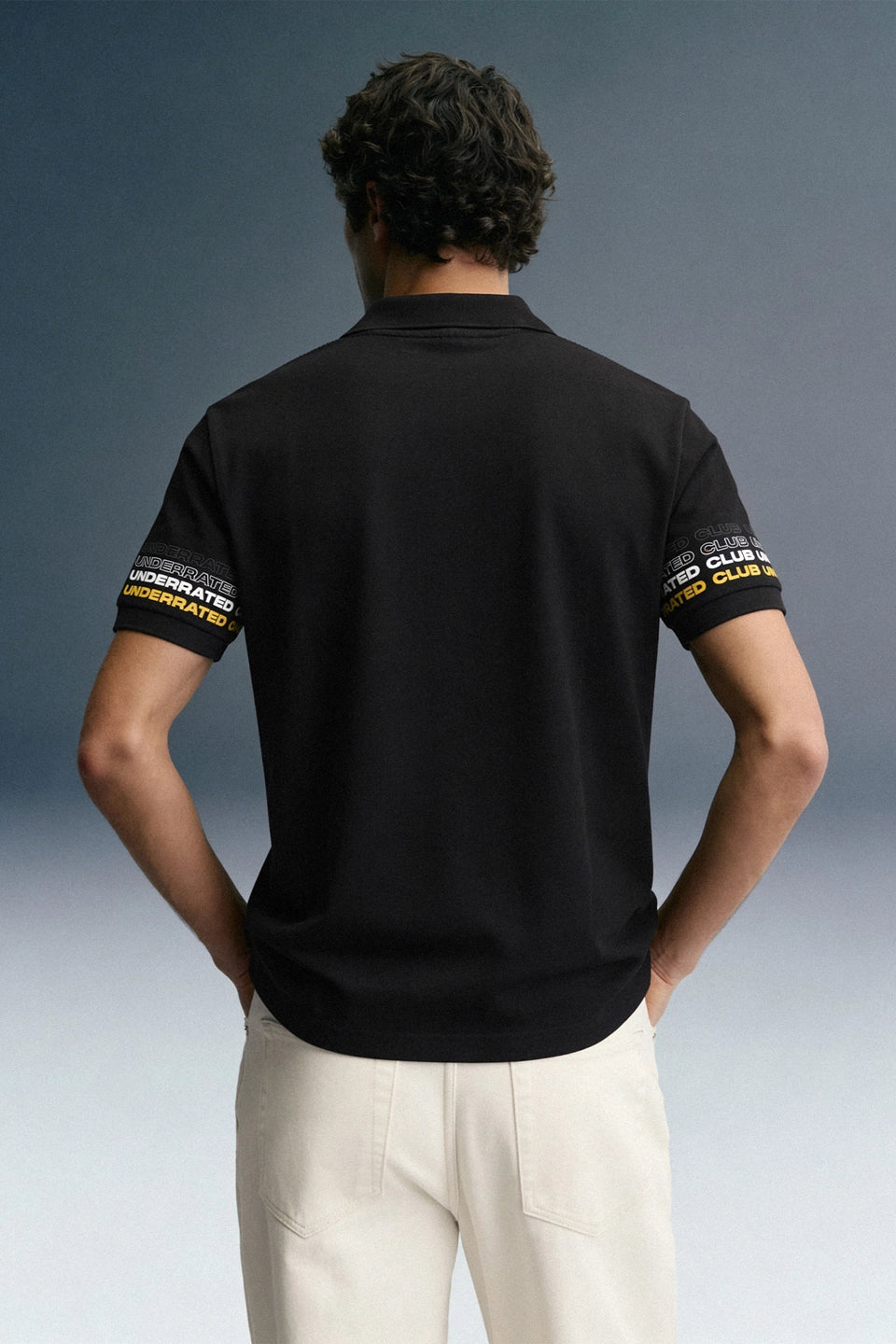 Black Sleeve Logo Print Polo T-Shirt
