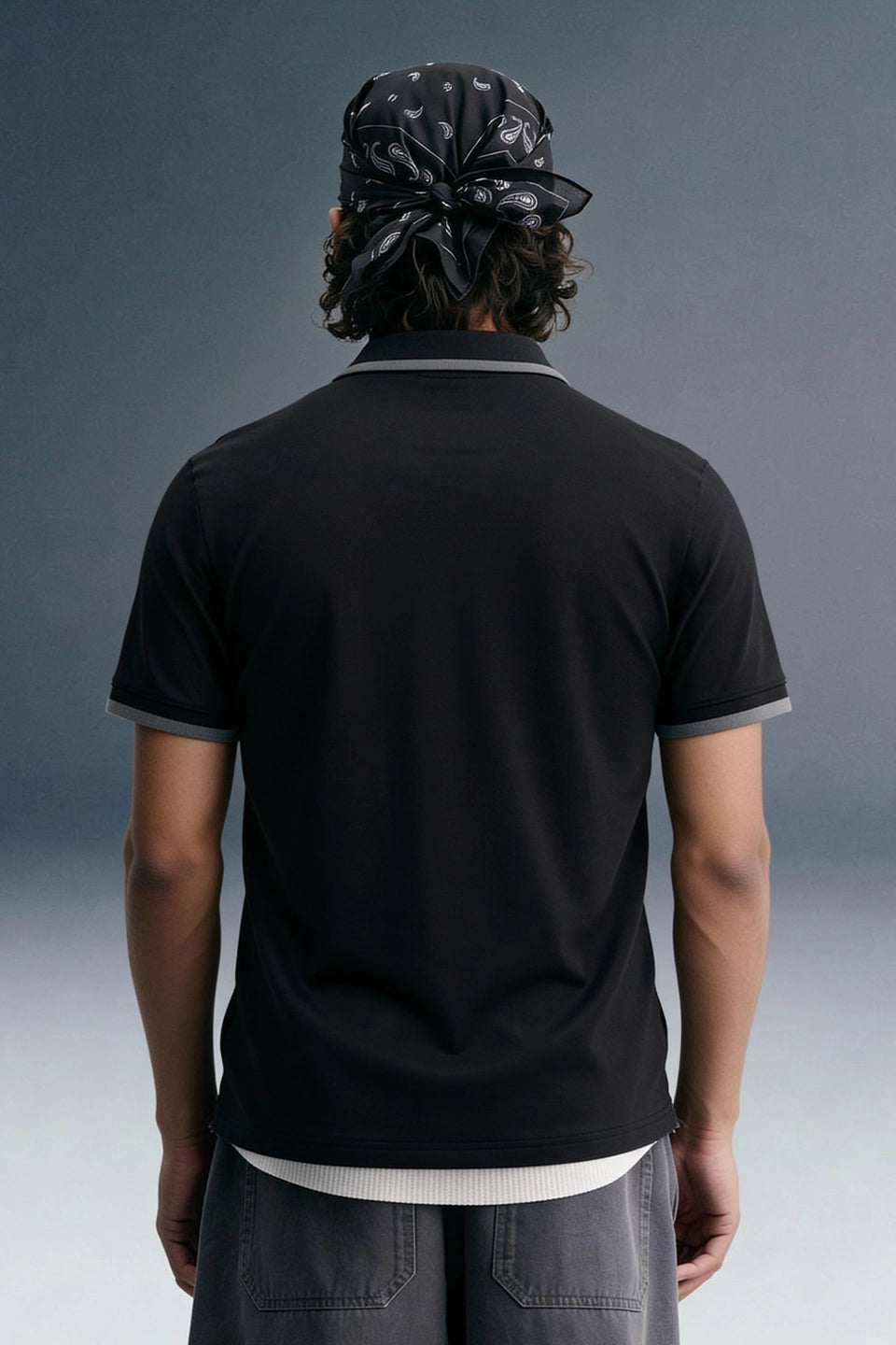 Black Zipper Placket Polo T-Shirt