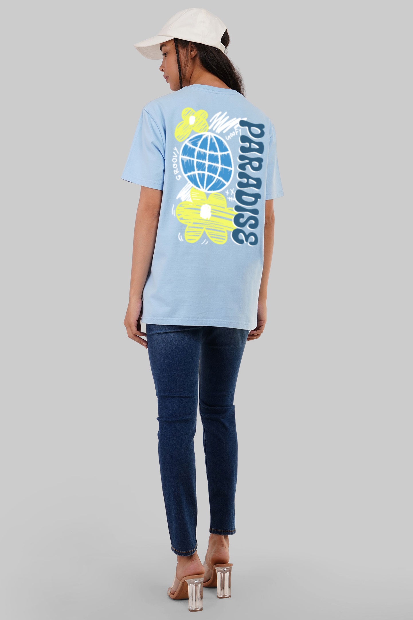 Goofy Groovy Paradise Sky Blue Boyfriend Fit T-Shirt Women