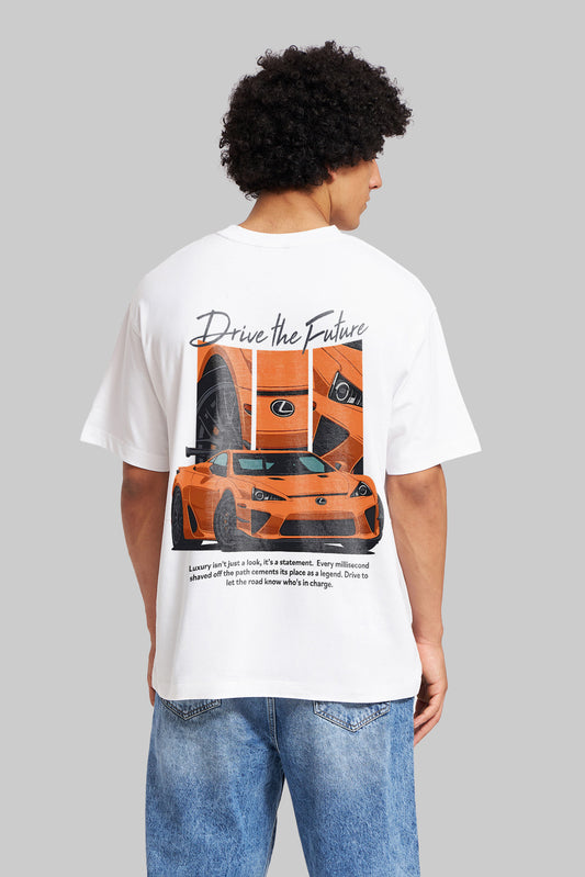 Drive The Future White Oversized Fit T-Shirt Men Pic 1