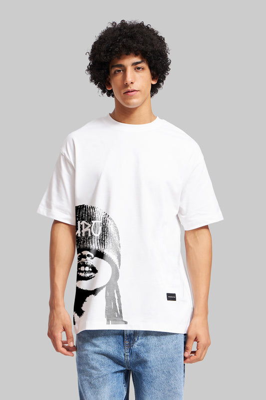 Wraparound Halftone Face White Oversized Fit T-Shirt Men Pic 1