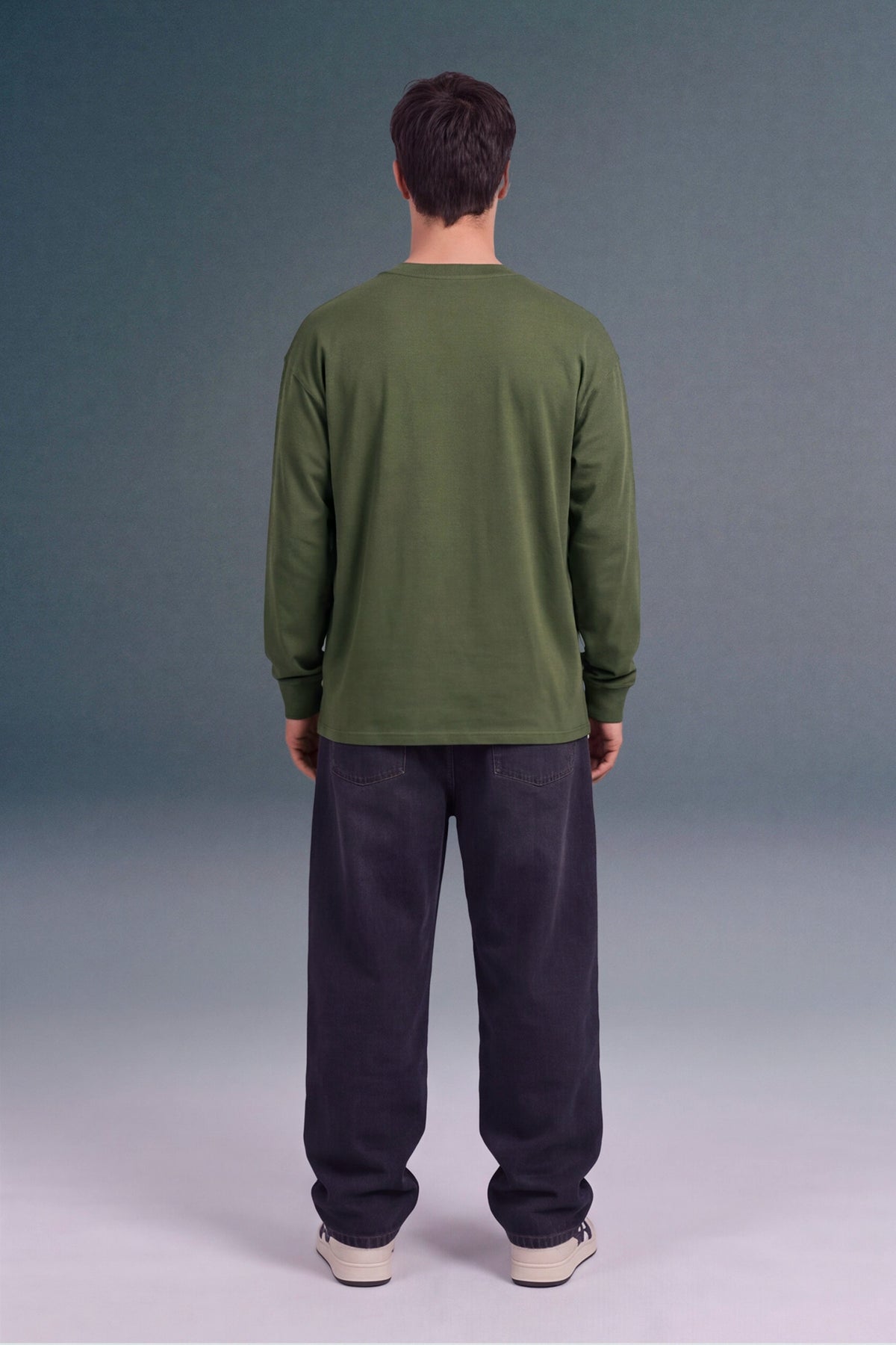 Underrated Curve Olive Green Full Sleeves Oversized T-shirt