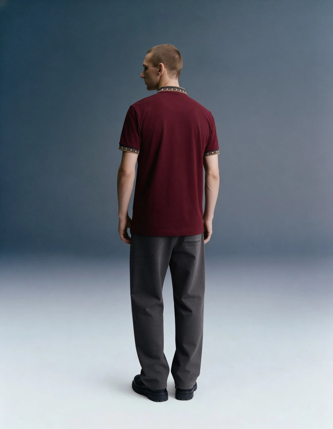 Maroon Patchwork Collar Polo T-Shirt
