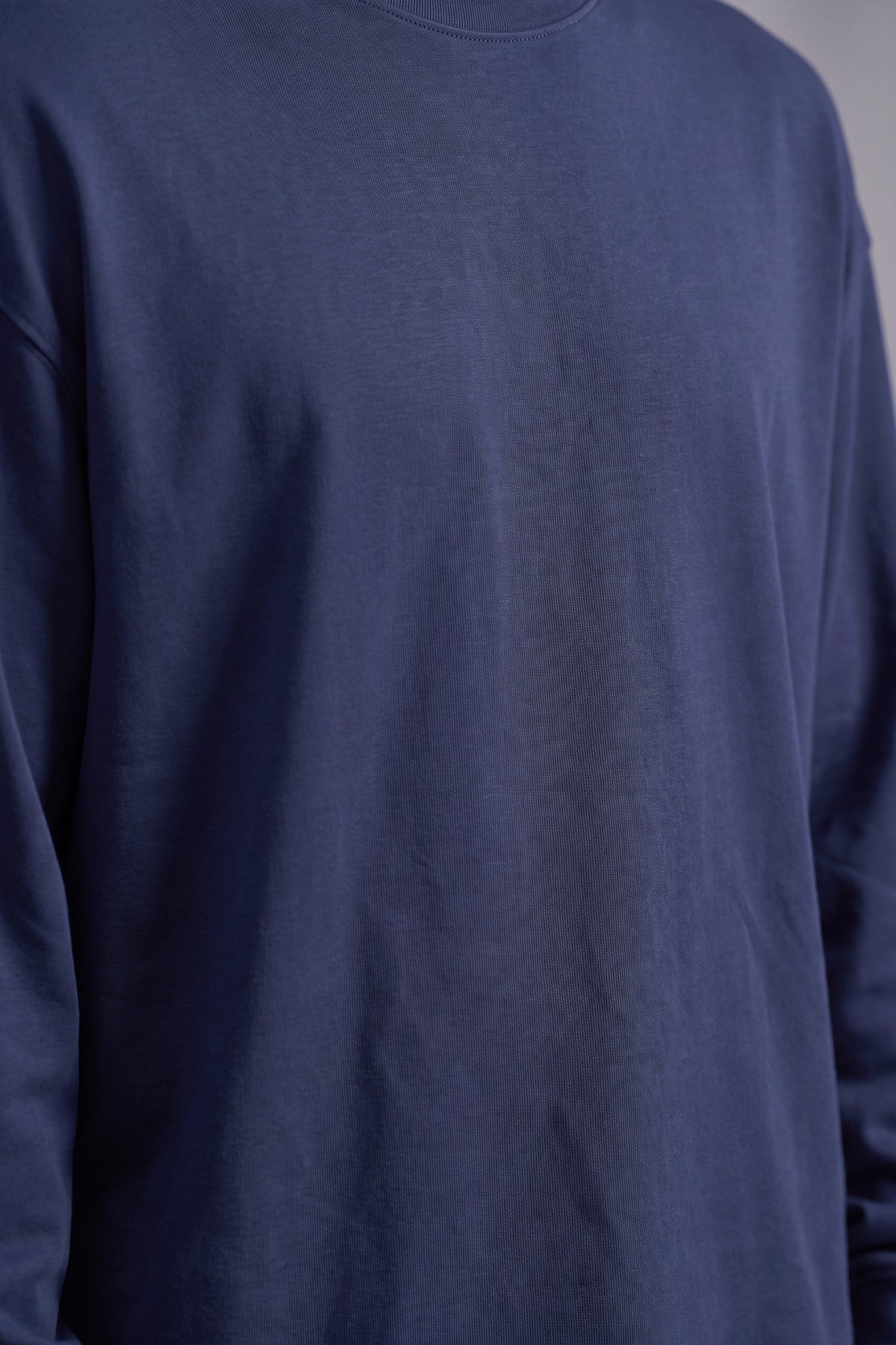 Navy Blue Solid Full Sleeves Oversized T-shirt