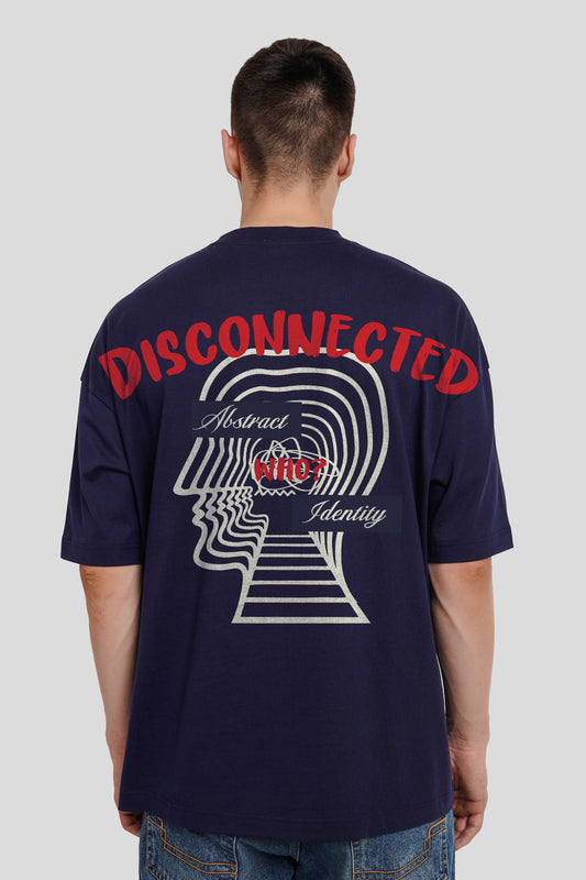 Abstract Disconnected Mind Print Navy Blue Baggy Fit T-Shirt Men Pic 1
