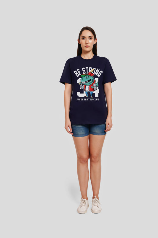 Be Strong Navy Blue Printed T-Shirt