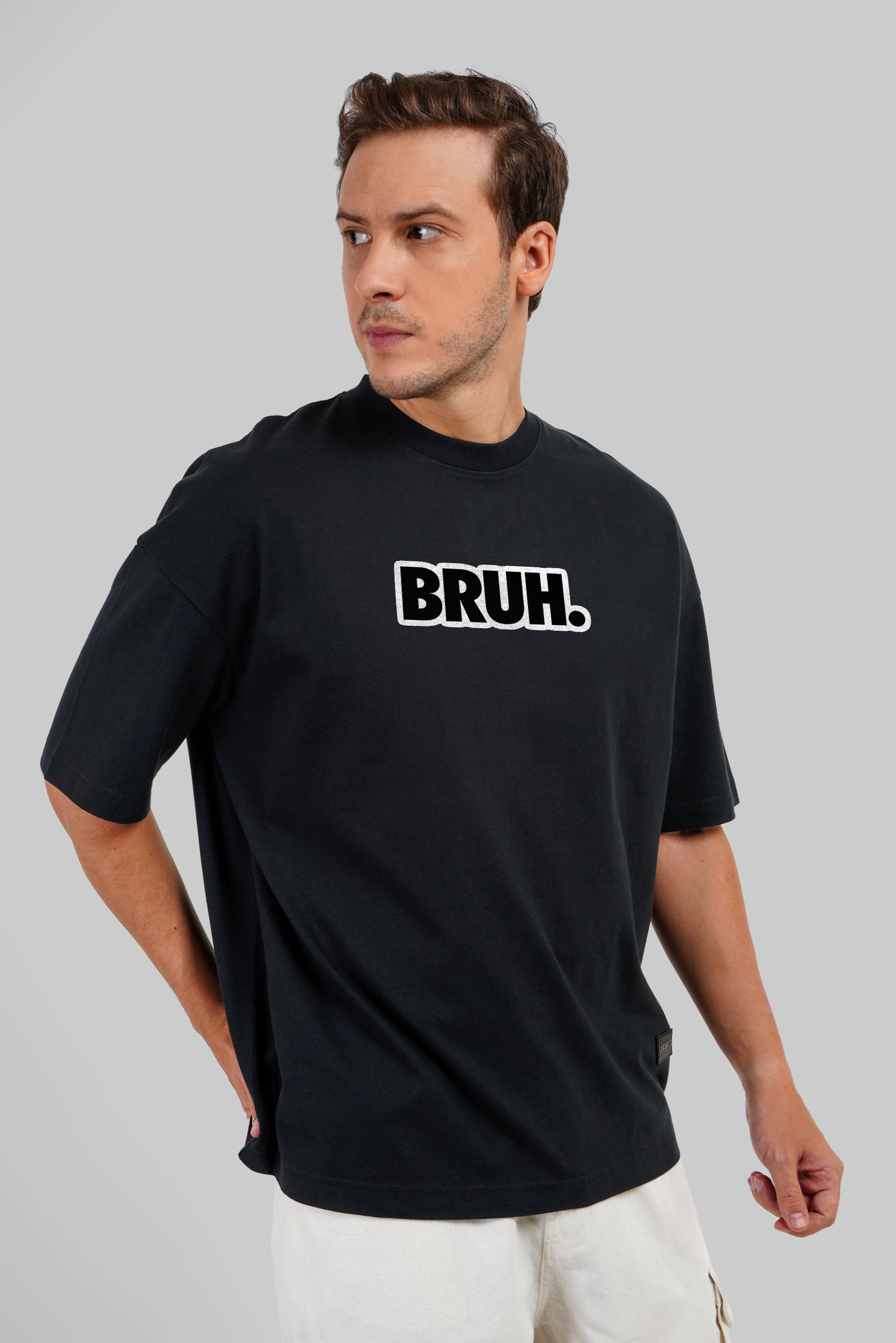 Bruh Typographic Black Baggy Fit T-Shirt Men Pic 4