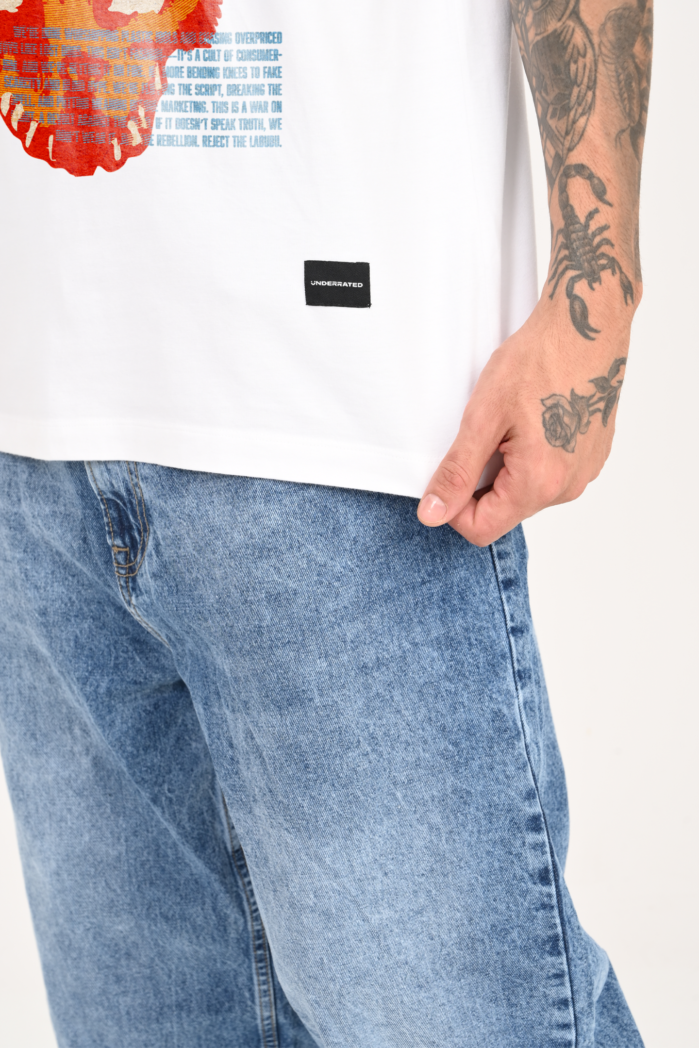 Distorted Labubu Skull White Oversized Fit T-Shirt Men Pic 3