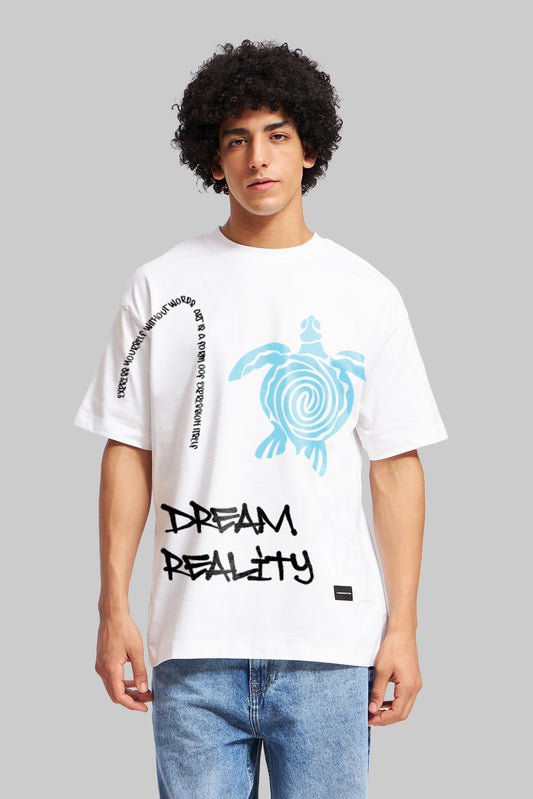 Dream Reality White Oversized Fit T-Shirt Men Pic 1