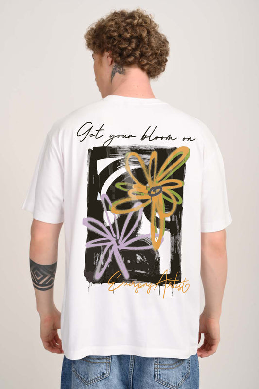 Get Your Bloom On White Oversized Fit T-Shirt Men Pic 1