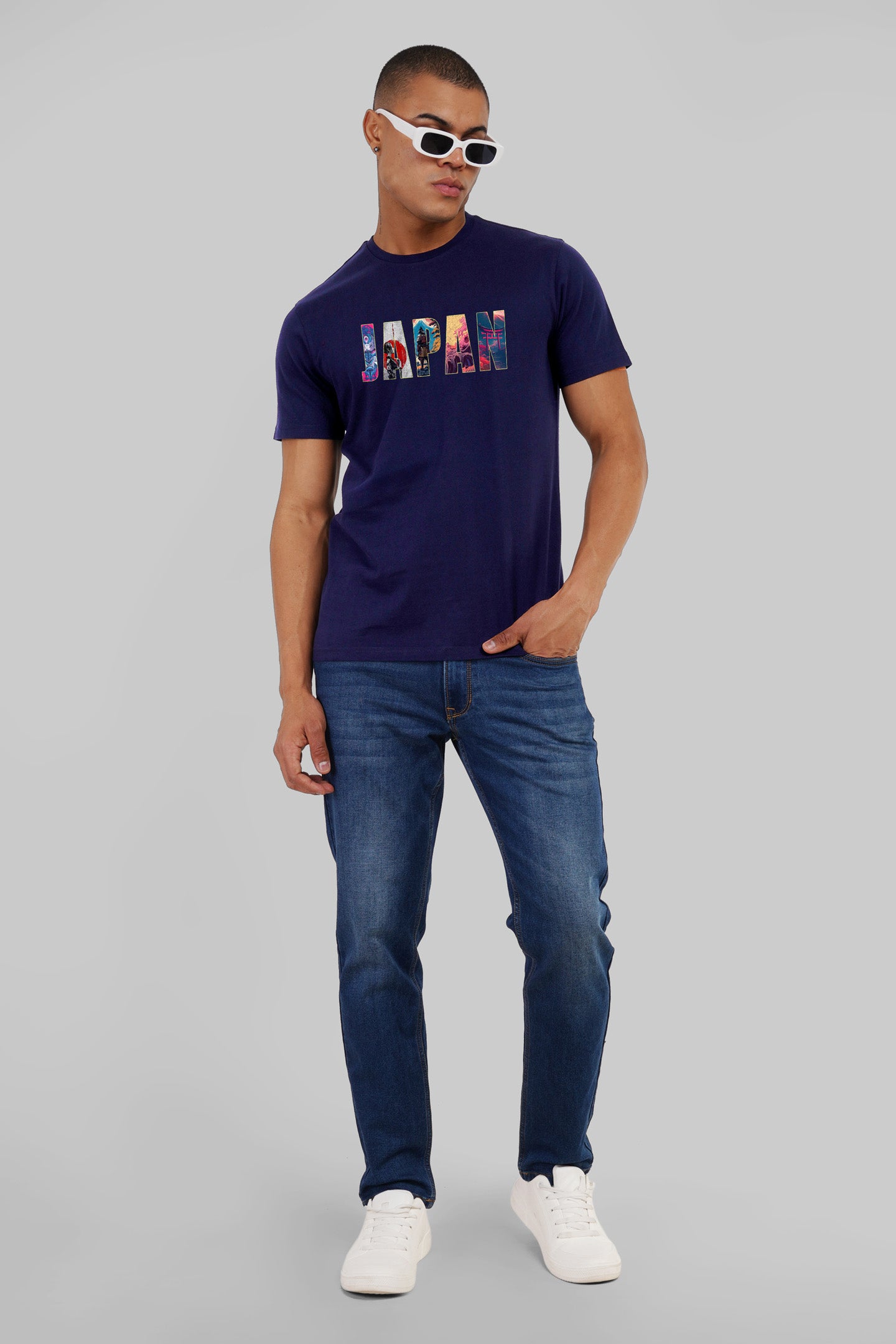 Japan Navy Blue Regular Fit T-Shirt Men