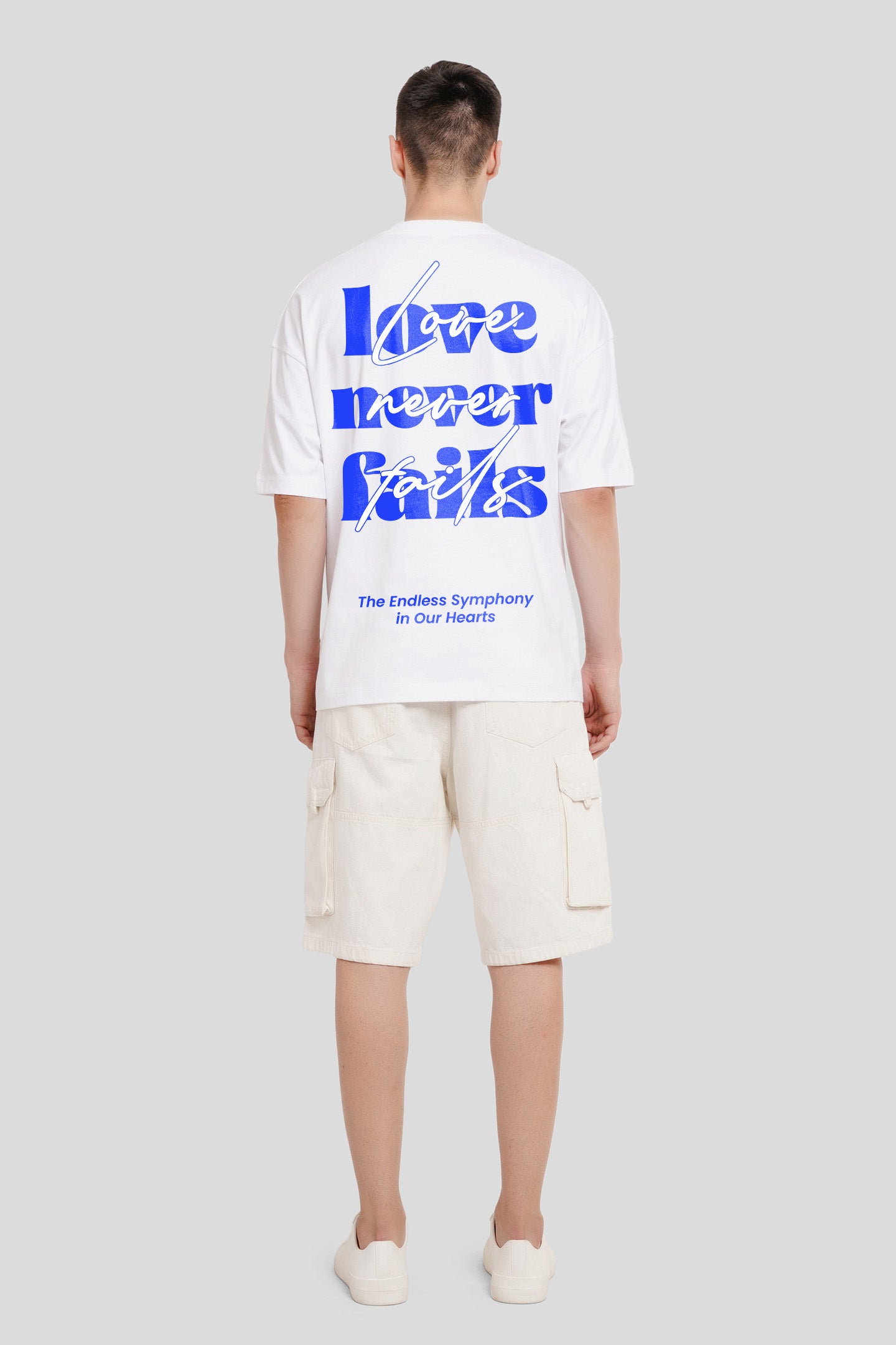 Love Never Fails White Baggy Fit T-Shirt Men