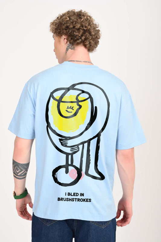 Modern Abstract Art Sky Blue Oversized Fit T-Shirt Men Pic 1
