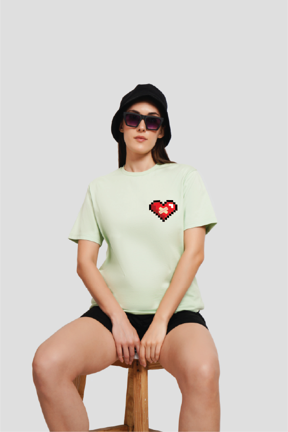 Pixel Heart Green Boyfriend T-shirt Women