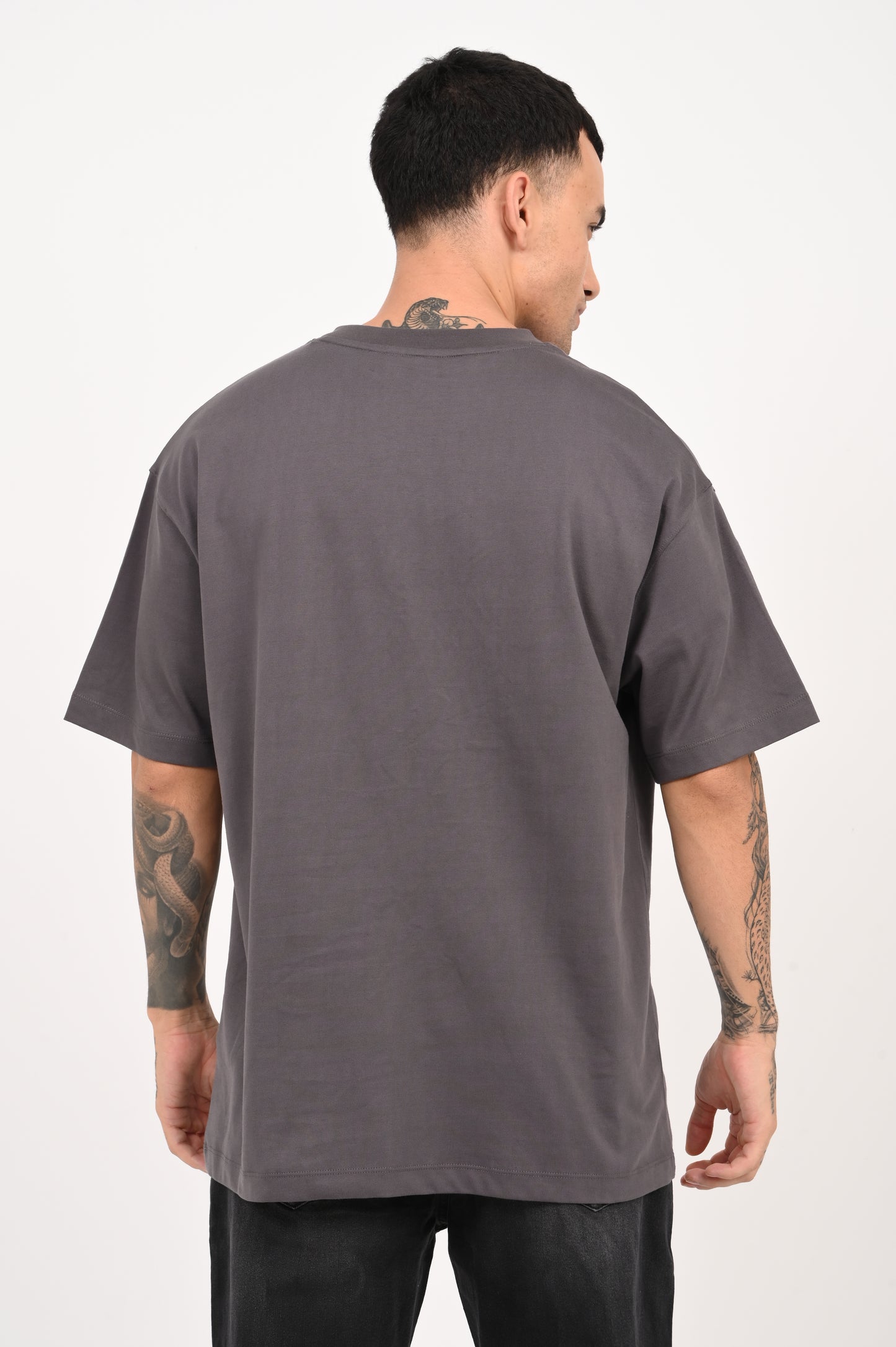Rebellion Distorted Dark Grey Oversized Fit T-Shirt Men Pic 3