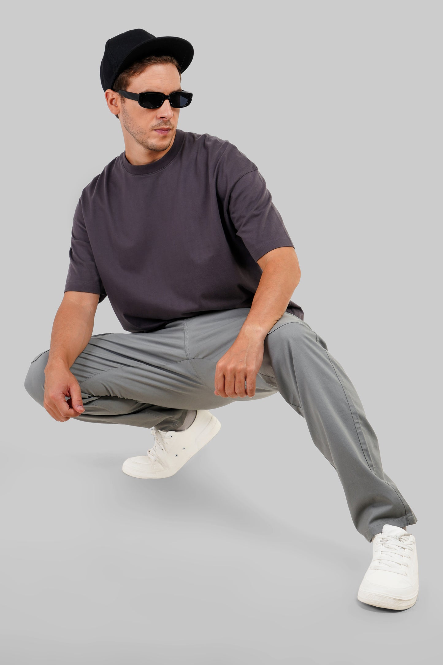 Solid Dark Grey Half Sleeves T-Shirt For Men Baggy Fit