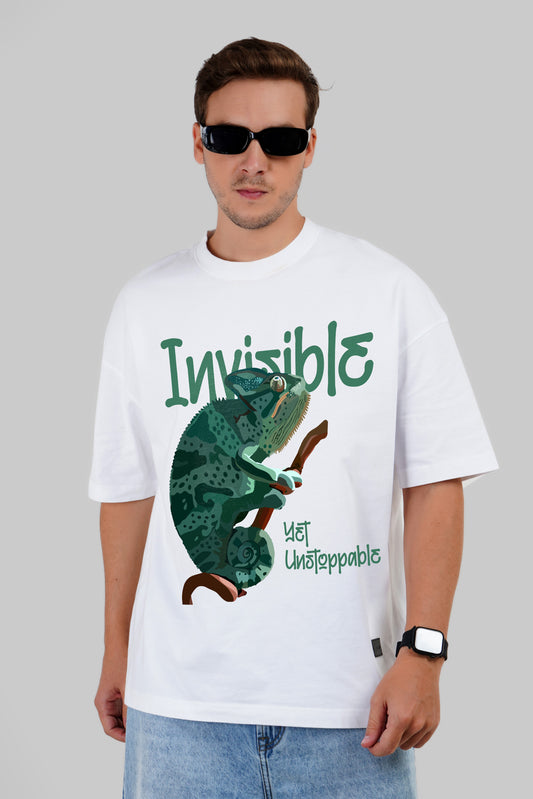 Invisible Gecko White Baggy Fit T-Shirt Men Pic 1