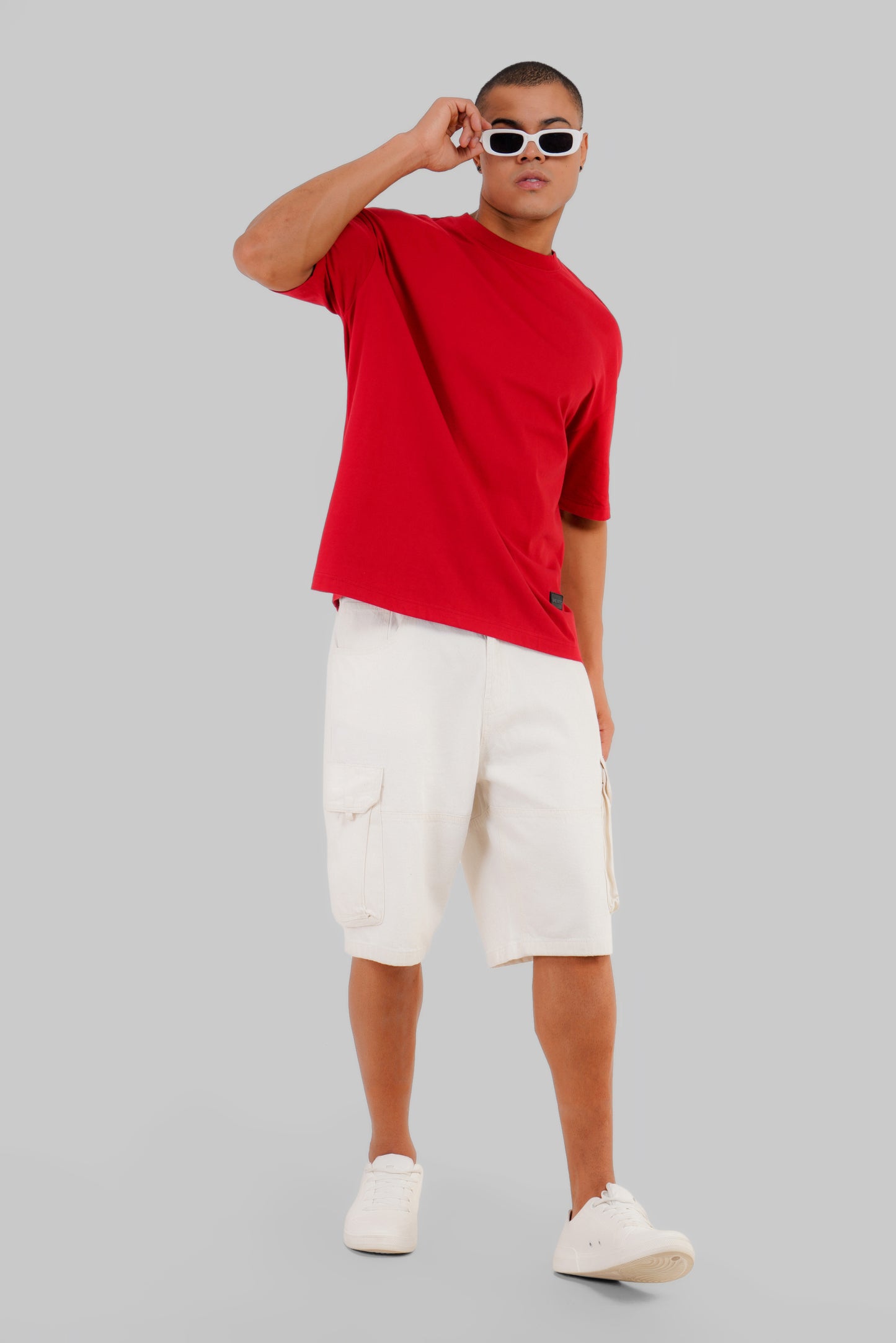 Solid Red Half Sleeves T-Shirt For Men Baggy Fit