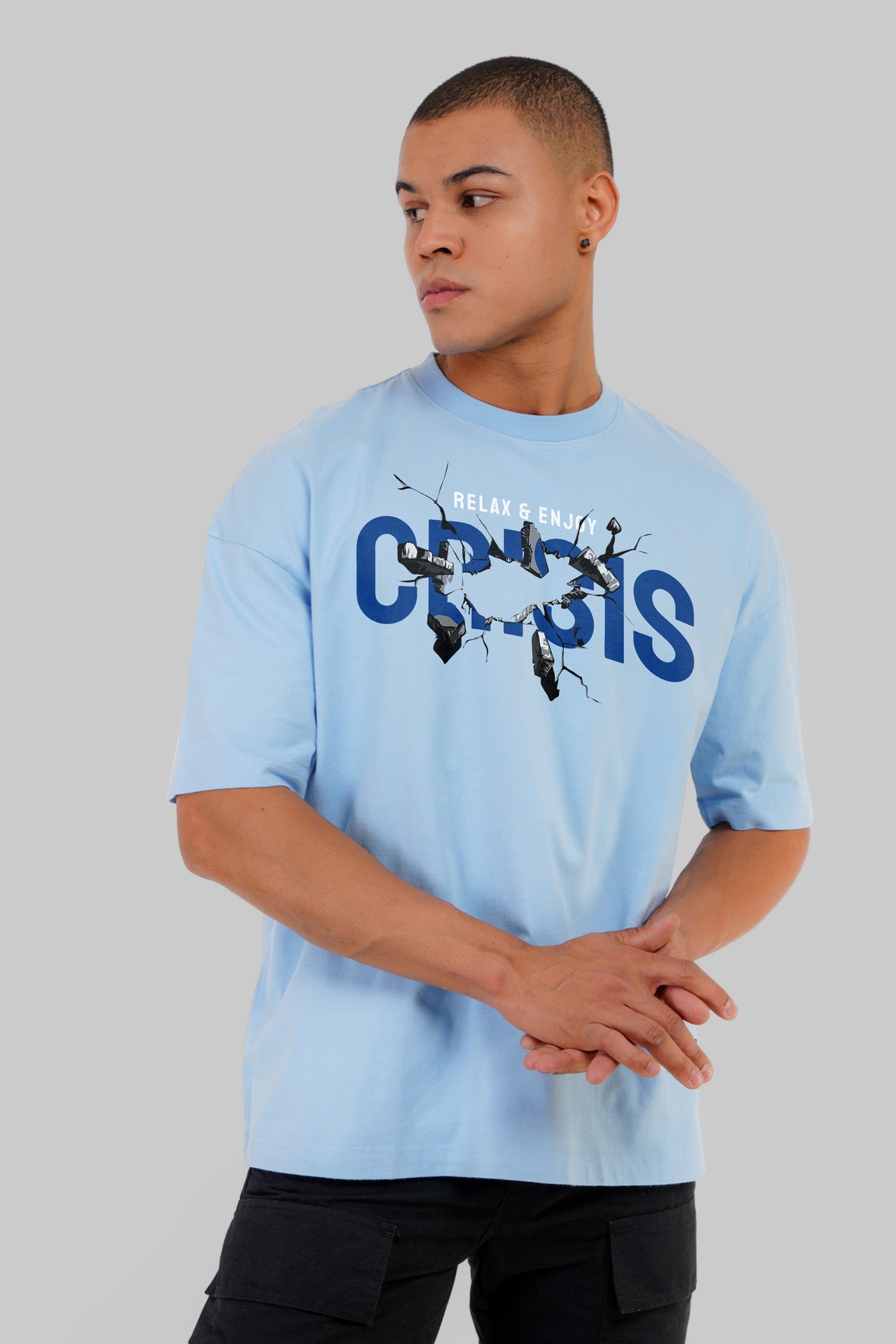Shop Relax In Crisis Sky Blue Baggy Fit T-Shirt Men