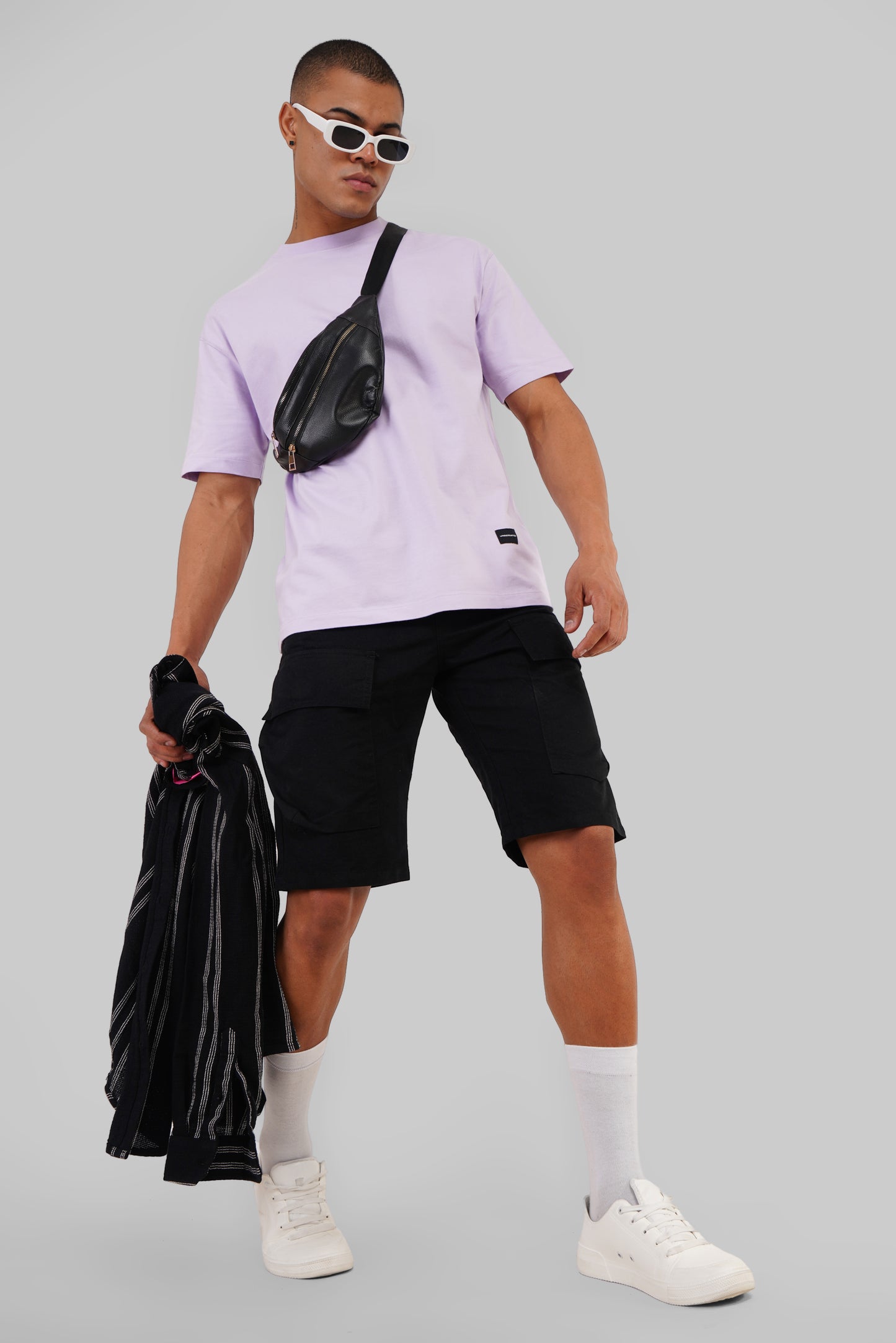 Solid Lilac Half Sleeves T-Shirt For Men Oversized Fit