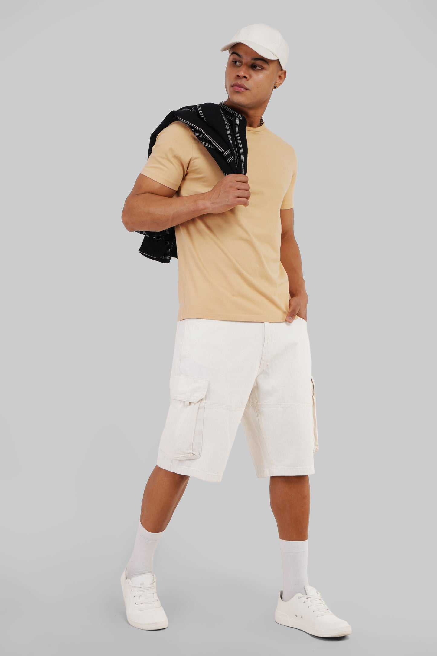 Solid Beige Half Sleeves T-Shirt For Men Regular Fit