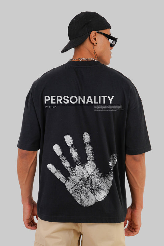 Hand Print Black Baggy Fit T-Shirt Men Pic 1