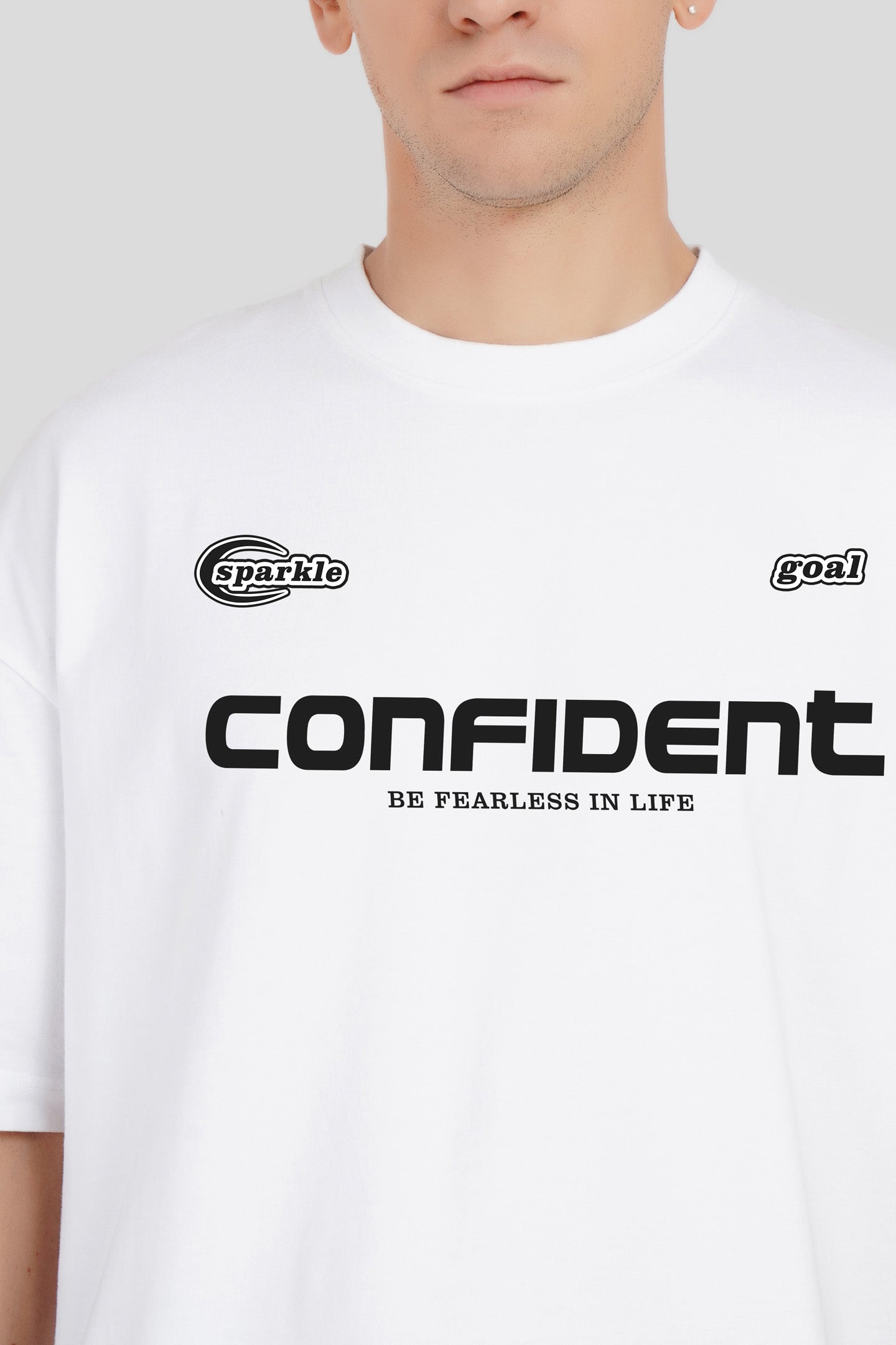 Confident Typographic White Baggy Fit T-Shirt Men Pic 4