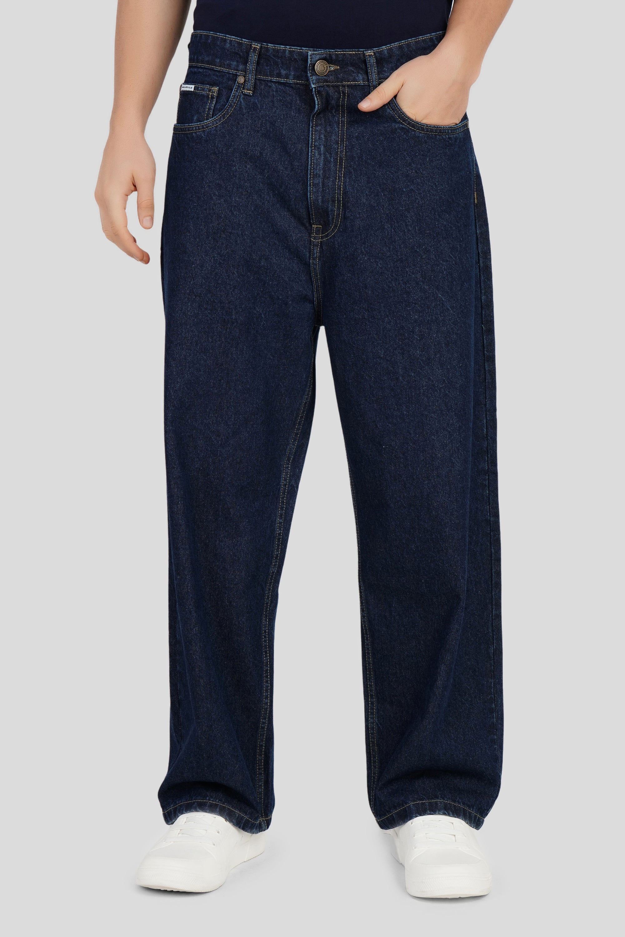 Shop Dark Blue Mid Rise Men's Baggy Jeans - Main Image