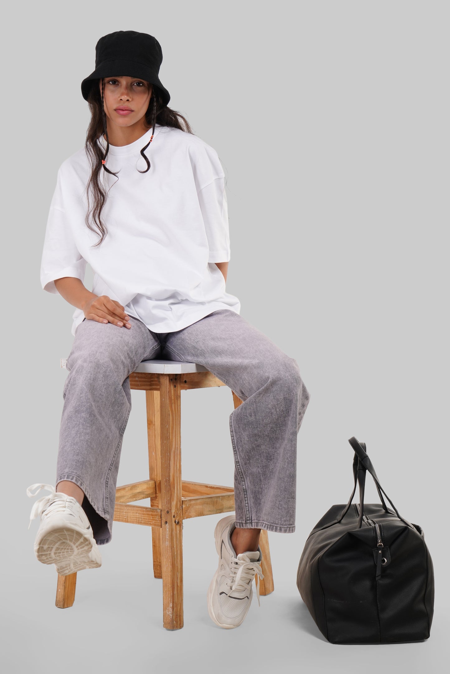 Solid White Half Sleeves T-Shirt For Women Baggy Fit