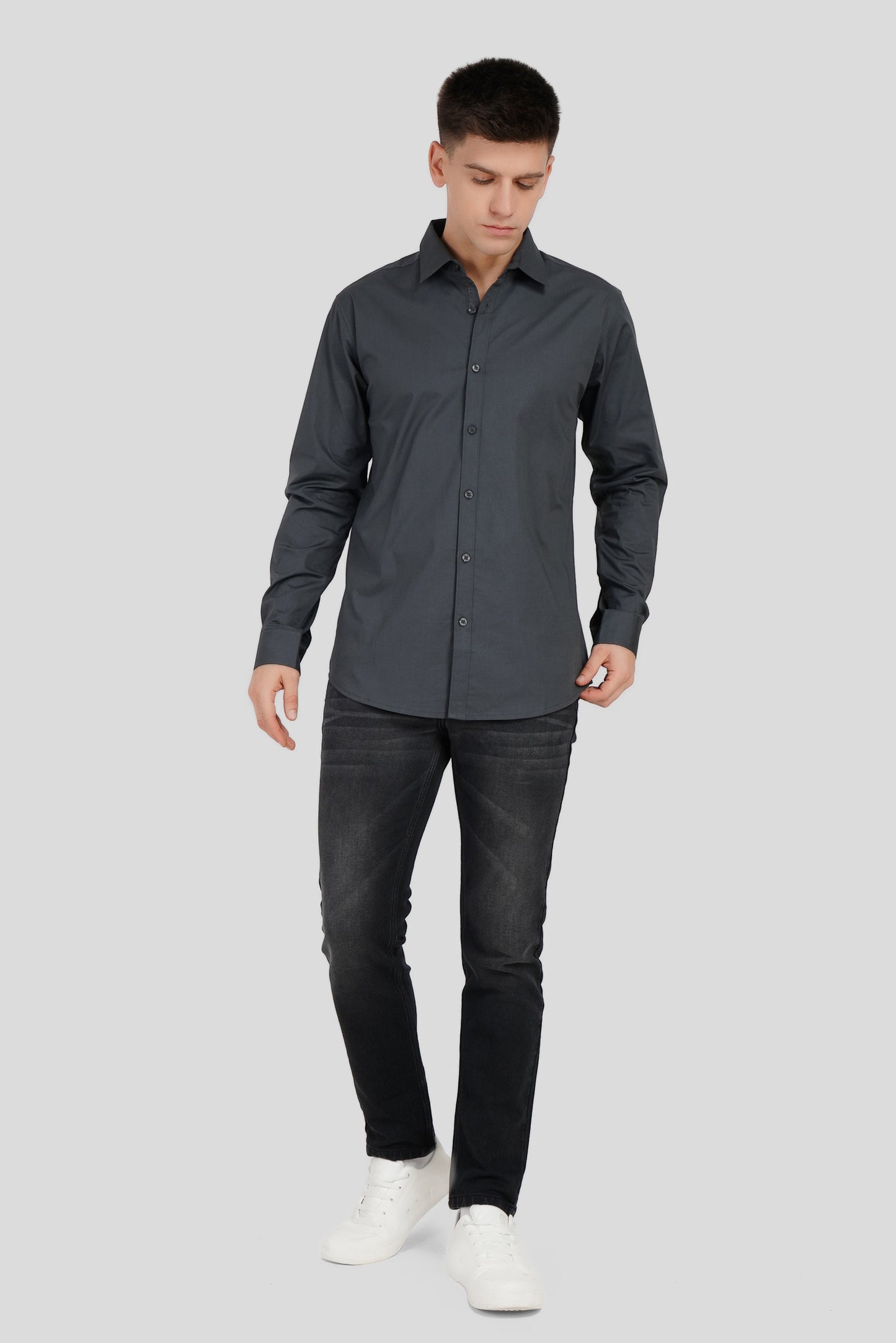 Dark Grey Solid Slim Fit Shirt
