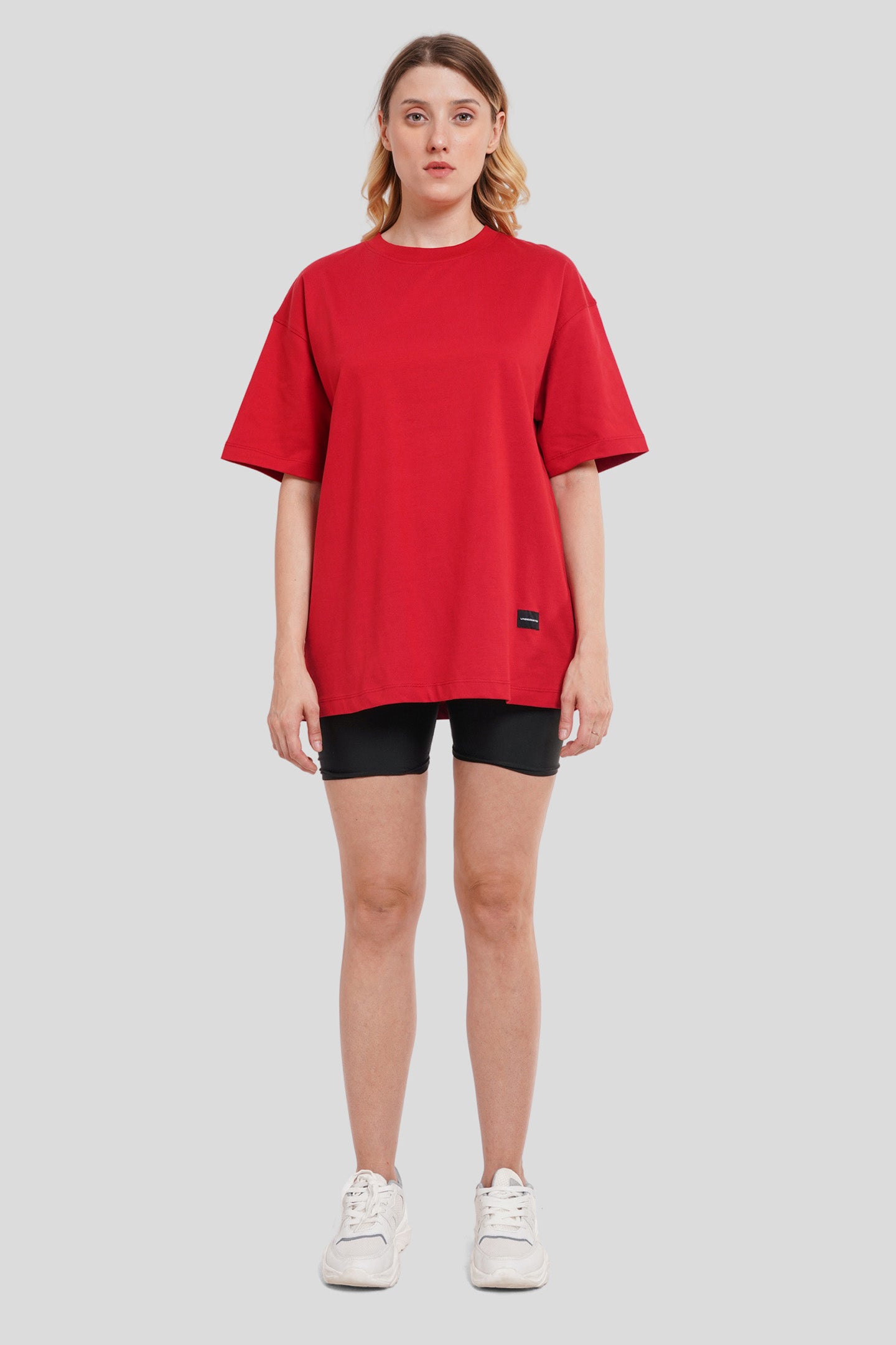 Solid Red Half Sleeves T-Shirt For Women Oversized Fit