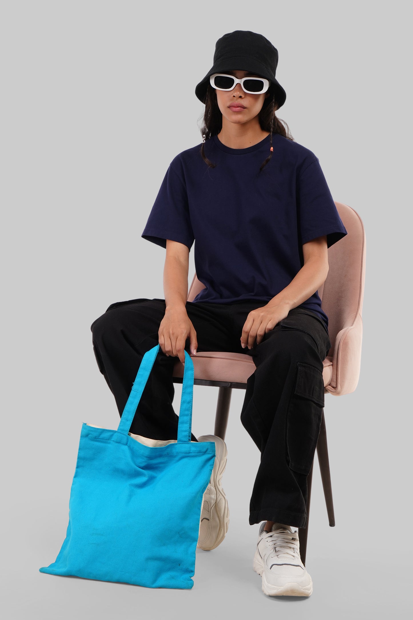 Solid Navy Blue Half Sleeves T-Shirt For Women Boyfriend Fit