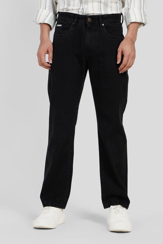 Black Mid Rise Men's Straight Jeans Pic 1